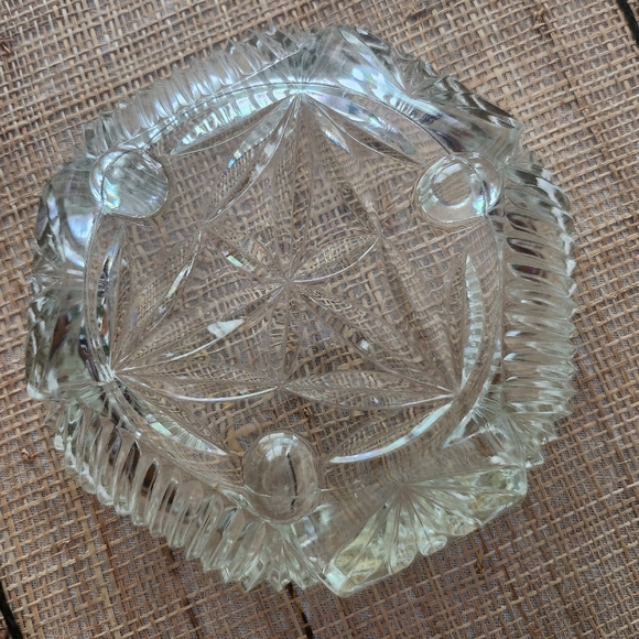 VTG Lead Crystal Glass Candy Bowl Dish Footed Floral Leaf Pattern - Picture 10 of 11